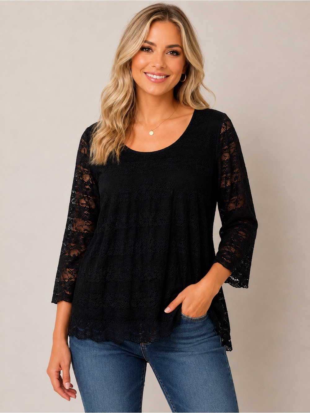 Shannon Ford New York Women’s Black Lace Sharkbite Tunic Top 2X